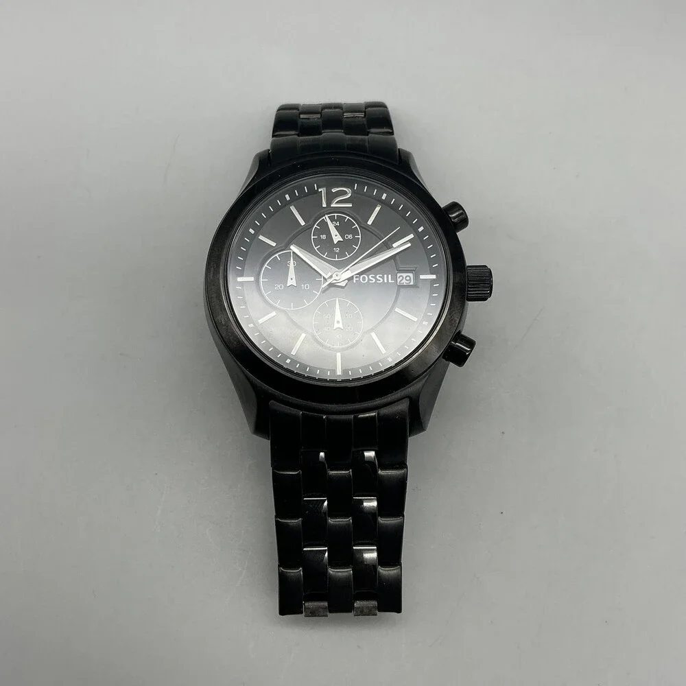 Fossil BQ1483 Mens Watch 42mm Black Stainless Chronograph Date New Battery 7